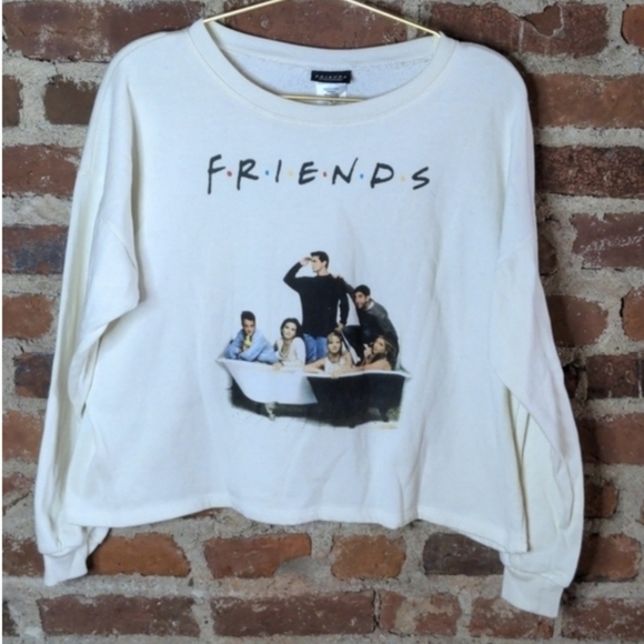 Friends Logo Medium Cream Cropped Sweatshirt w/ Graphic of the Cast - Picture 1 of 9